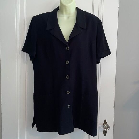 Vtg 90s Danny & Nicole black polyester  short sleeved long jacket - Picture 1 of 8
